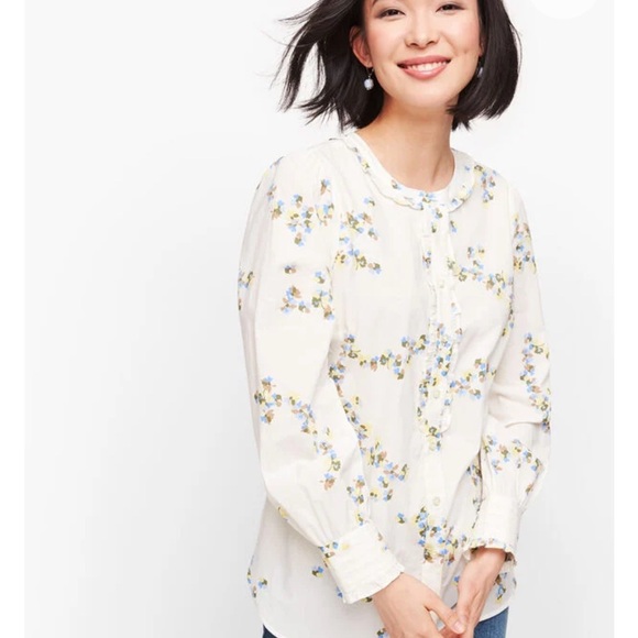 ☘️ 3/$17 Talbots Floral Long Sleeve Button Down Shirt Ruffle Detail XL - Picture 2 of 10